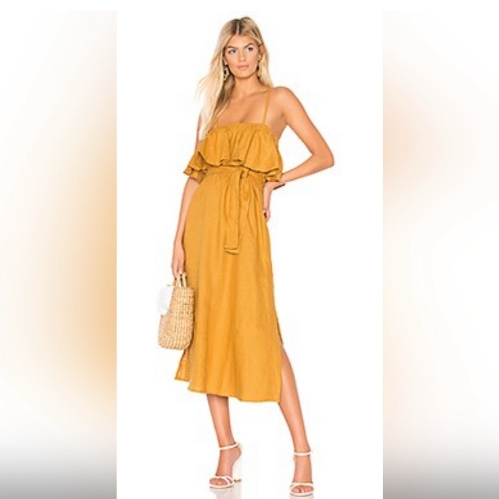 Faithful the Brand Mustard Yellow Ruffle midi Dress